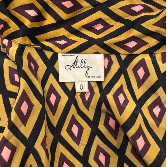 Milly of New York Gold Diamond Geometric 100% Silk Blouse Size 0 - Picture 3 of 5